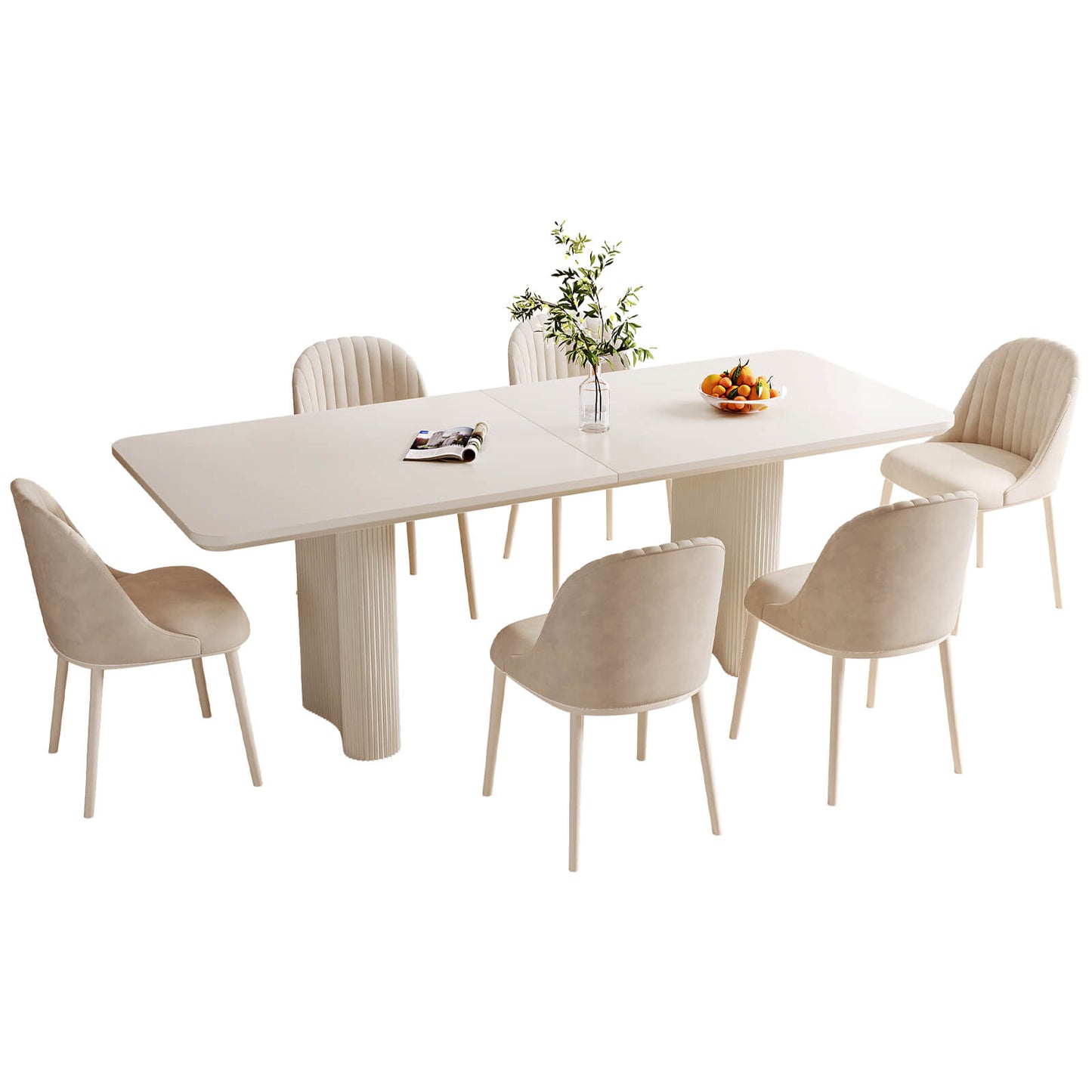 Guyii White Dining Table Set, Modern Rectangular Kitchen Table with 4-8 Chairs