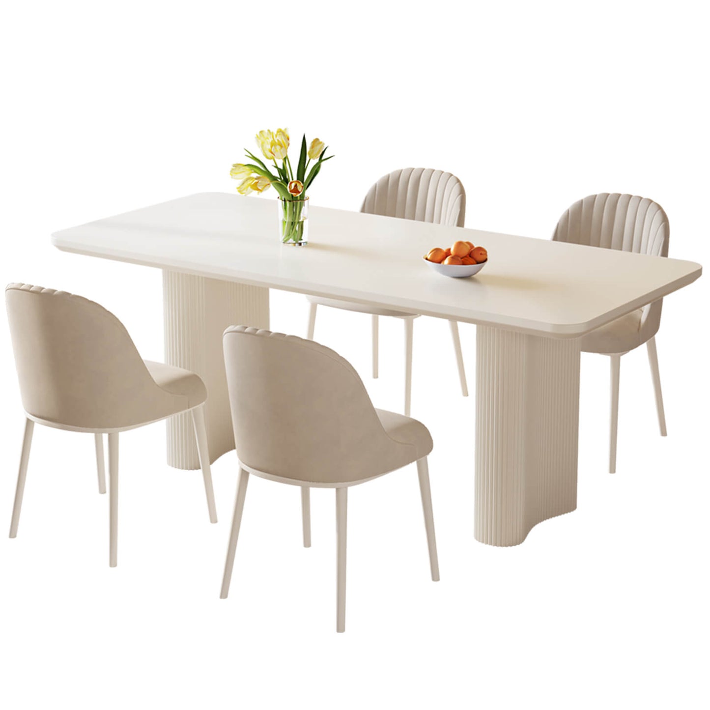 Guyii White Dining Table Set, Modern Rectangular Kitchen Table with 4-8 Chairs