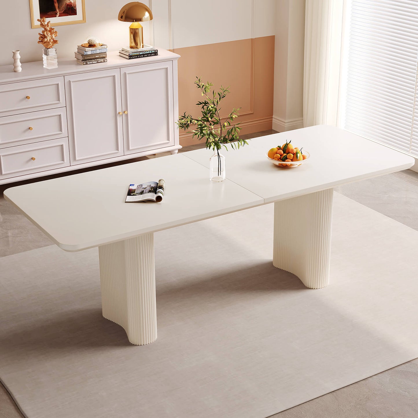 Guyii White Dining Table Set, Modern Rectangular Kitchen Table with 4-8 Chairs