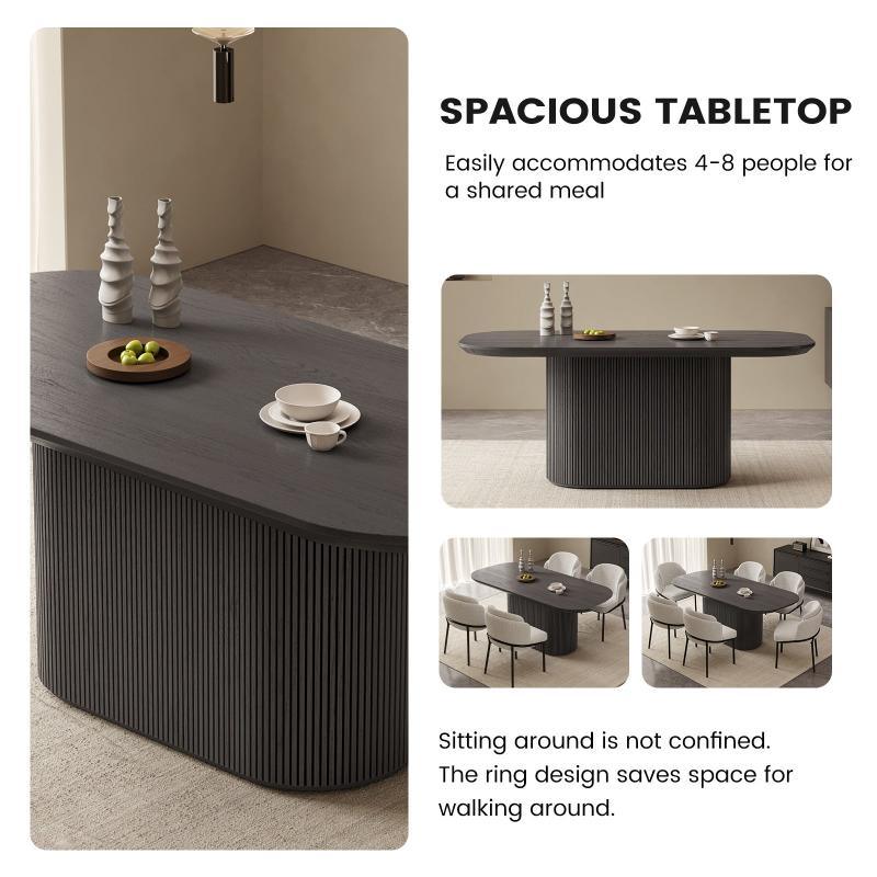 Guyii 63"-86" Black Oval Dining Table, Modern Kitchen Table for Dining Room