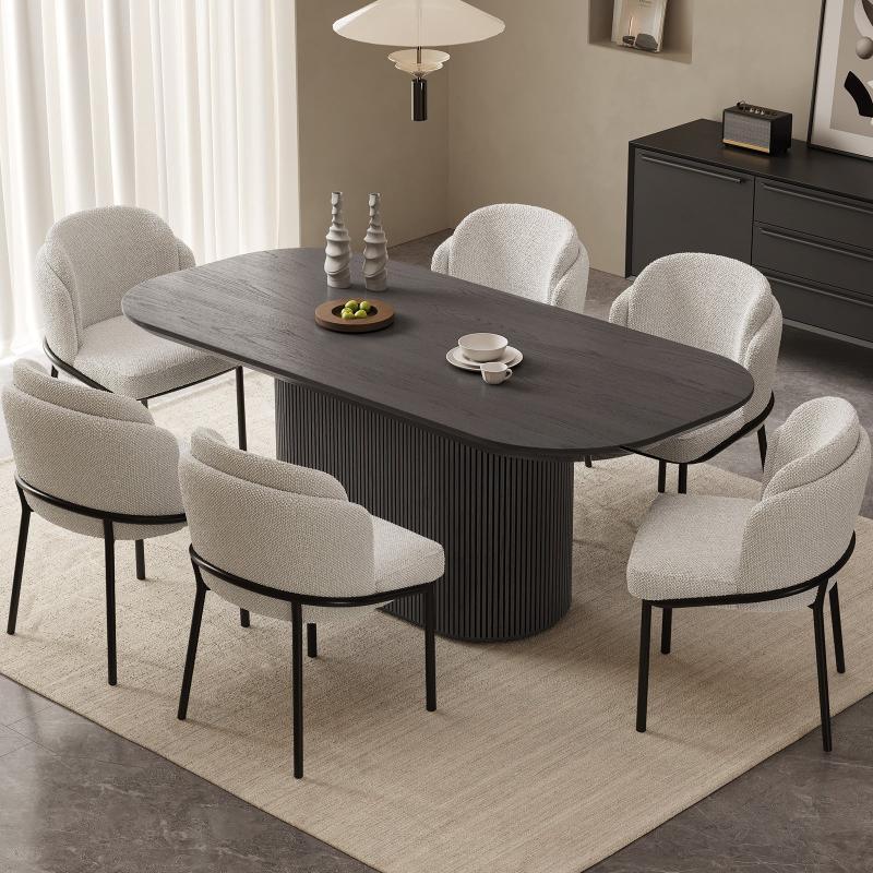 Guyii 63"-86" Black Oval Dining Table, Modern Kitchen Table for Dining Room