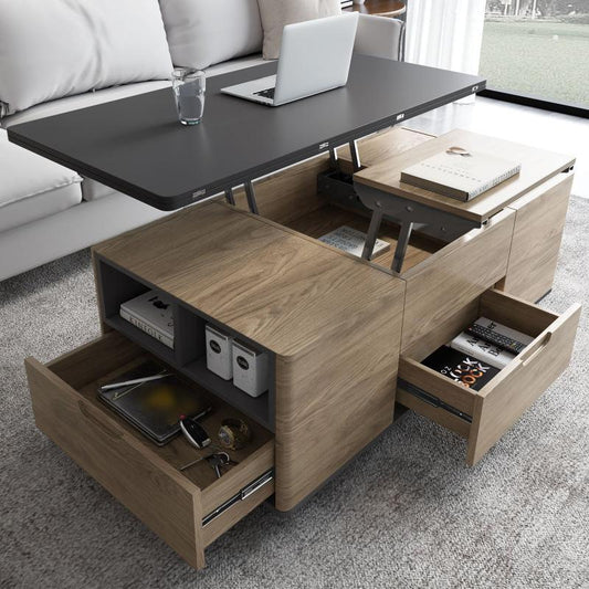 Guyii 47“ Multifunctional Lift-Top Coffee Table with 4 Stools, 3-in-1 Center Table