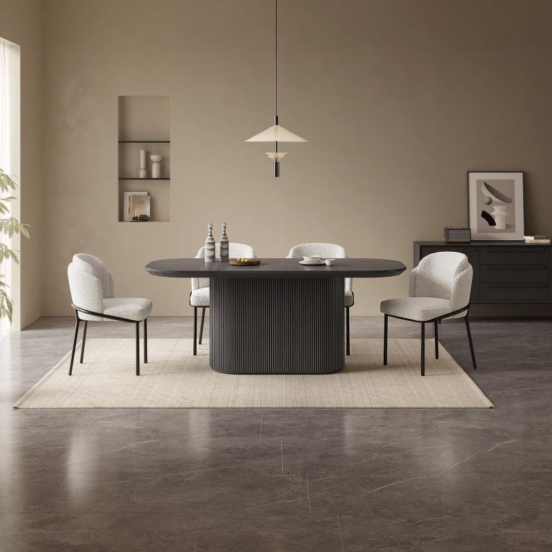 Guyii 63"-86" Black Oval Dining Table, Modern Kitchen Table for Dining Room