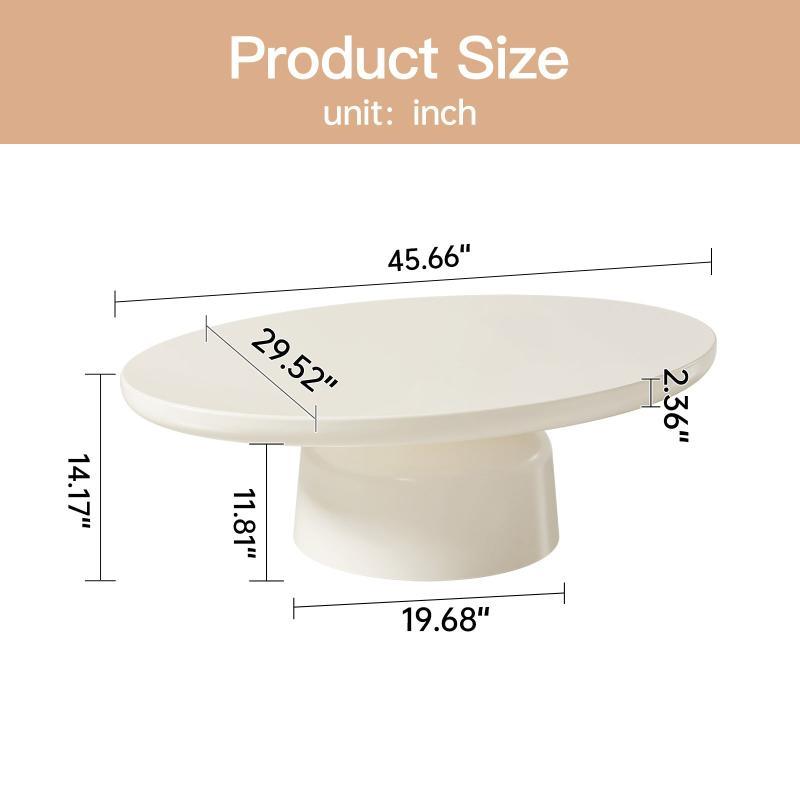 Guyii Oval Coffee Table, Cream White Modern Center Table for Living Room