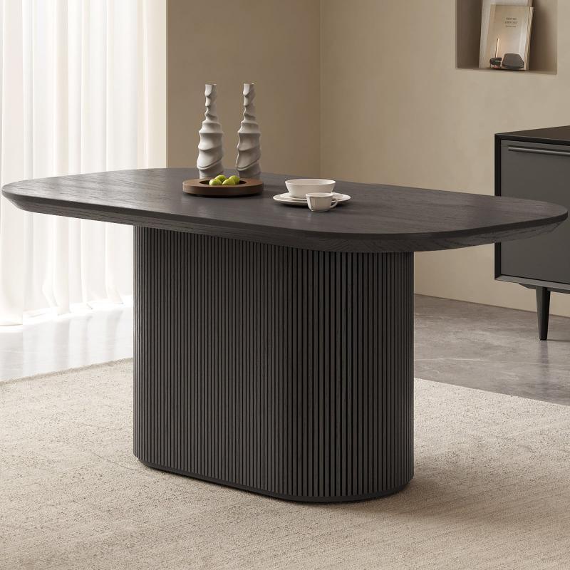 Guyii 63"-86" Black Oval Dining Table, Modern Kitchen Table for Dining Room