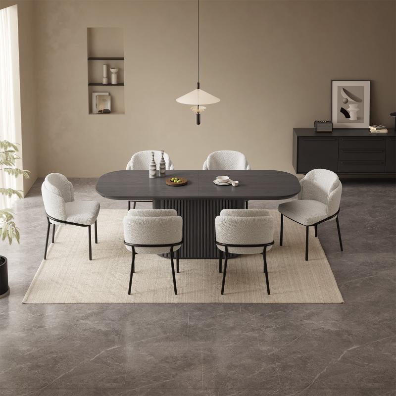 Guyii 63"-86" Black Oval Dining Table, Modern Kitchen Table for Dining Room