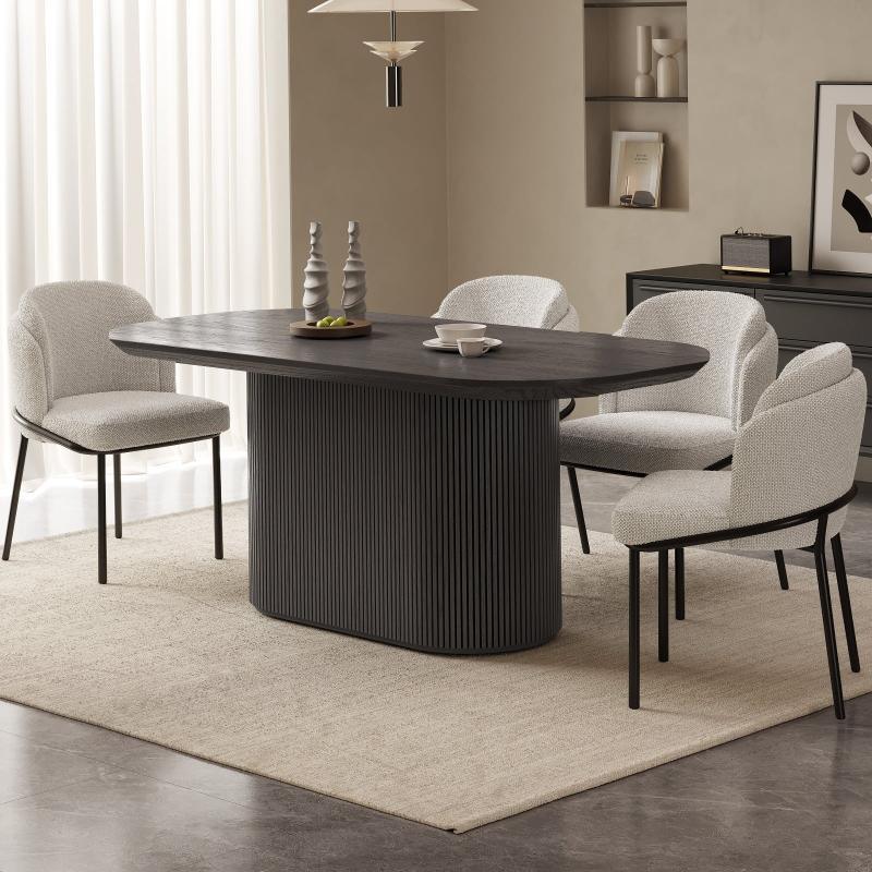 Guyii 63"-86" Black Oval Dining Table, Modern Kitchen Table for Dining Room