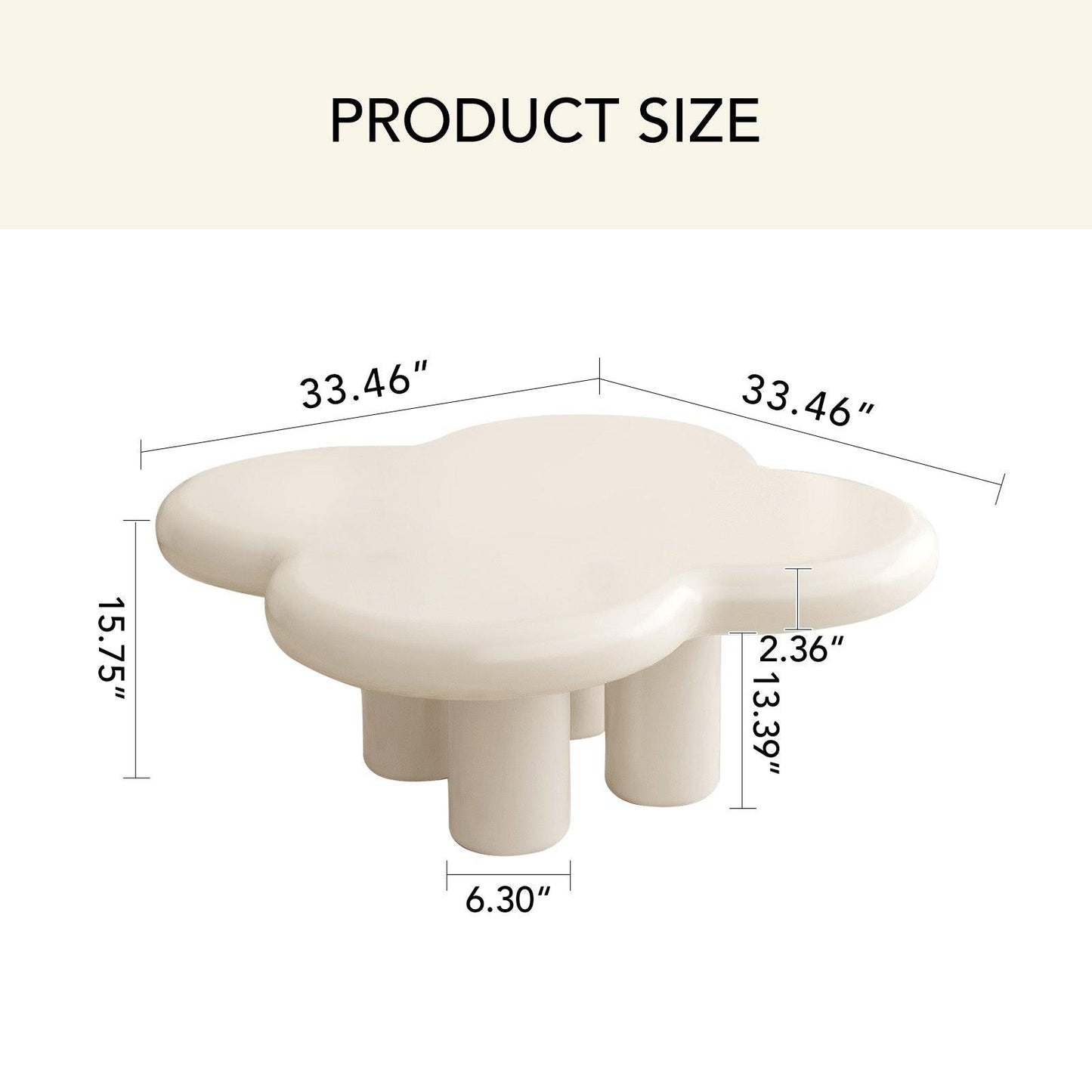 Guyii 33.46" Cloud Coffee Table with 4 Legs, Modern Center Table