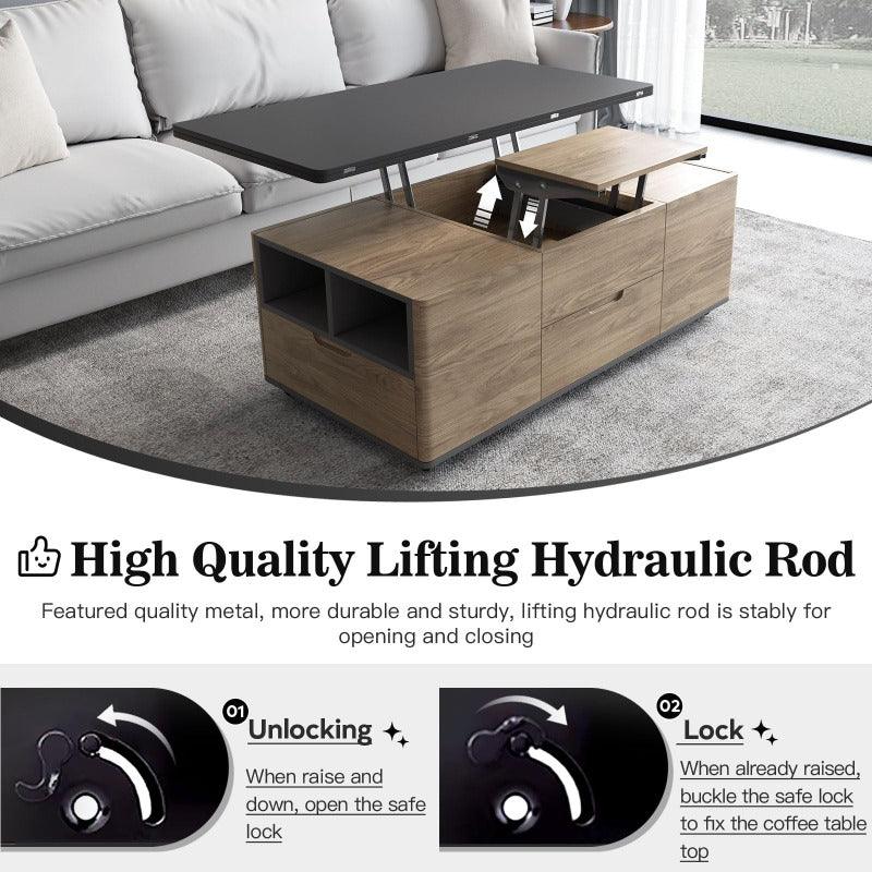 Guyii 47“ Multifunctional Lift-Top Coffee Table with 4 Stools, 3-in-1 Center Table