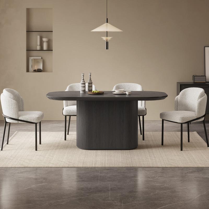 Guyii 63"-86" Black Oval Dining Table, Modern Kitchen Table for Dining Room