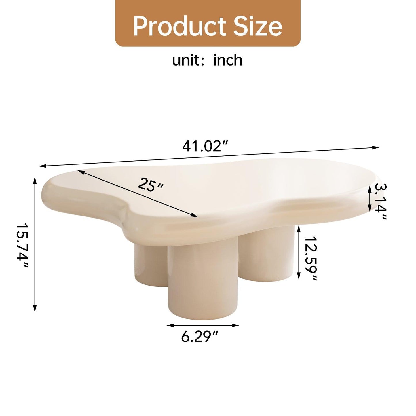 Guyii 41”-46" Cloud Coffee Table with 3 Legs, Modern Coffee Table for Living Room