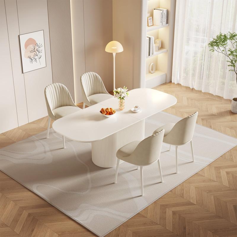 Guyii 63"-87" Cream White Oval Dining Table, Modern Kitchen Table