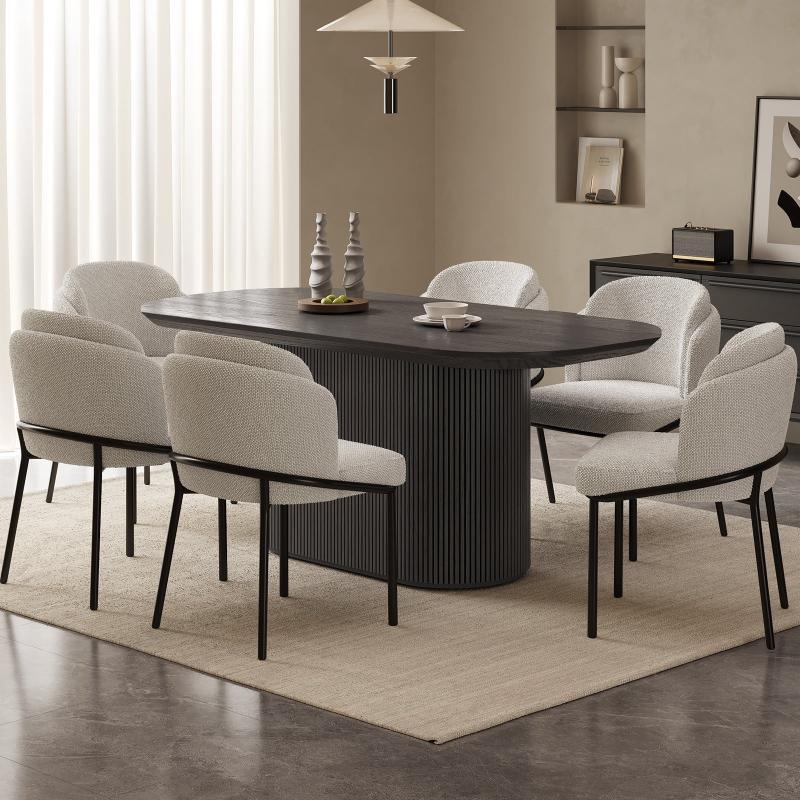 Guyii 63"-86" Black Oval Dining Table, Modern Kitchen Table for Dining Room