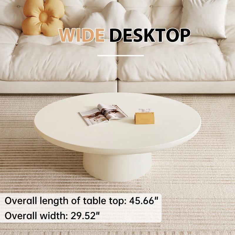 Guyii Oval Coffee Table, Cream White Modern Center Table for Living Room
