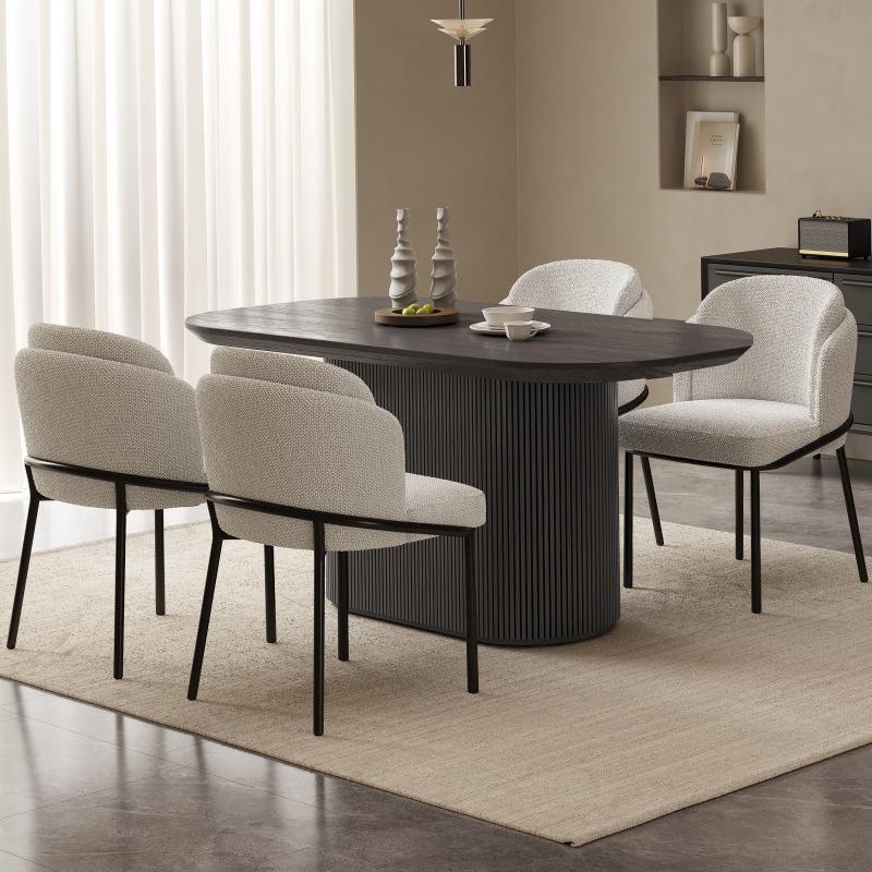 Guyii 63"-87" Black Oval Dining Table Set, Modern Kitchen Table with 4-8 Chairs