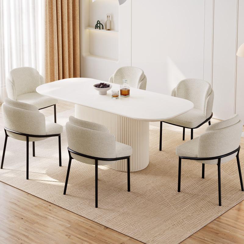 Guyii 63"-87" Cream White Oval Dining Table Set, Modern Kitchen Table with 4-8 Chairs