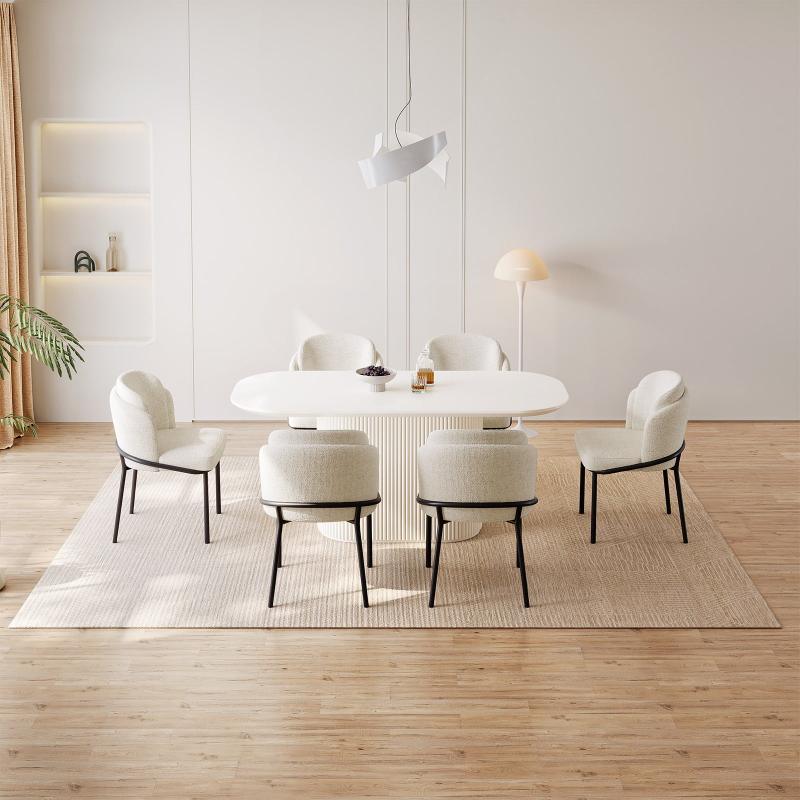 Guyii 63"-87" Cream White Oval Dining Table Set, Modern Kitchen Table with 4-8 Chairs