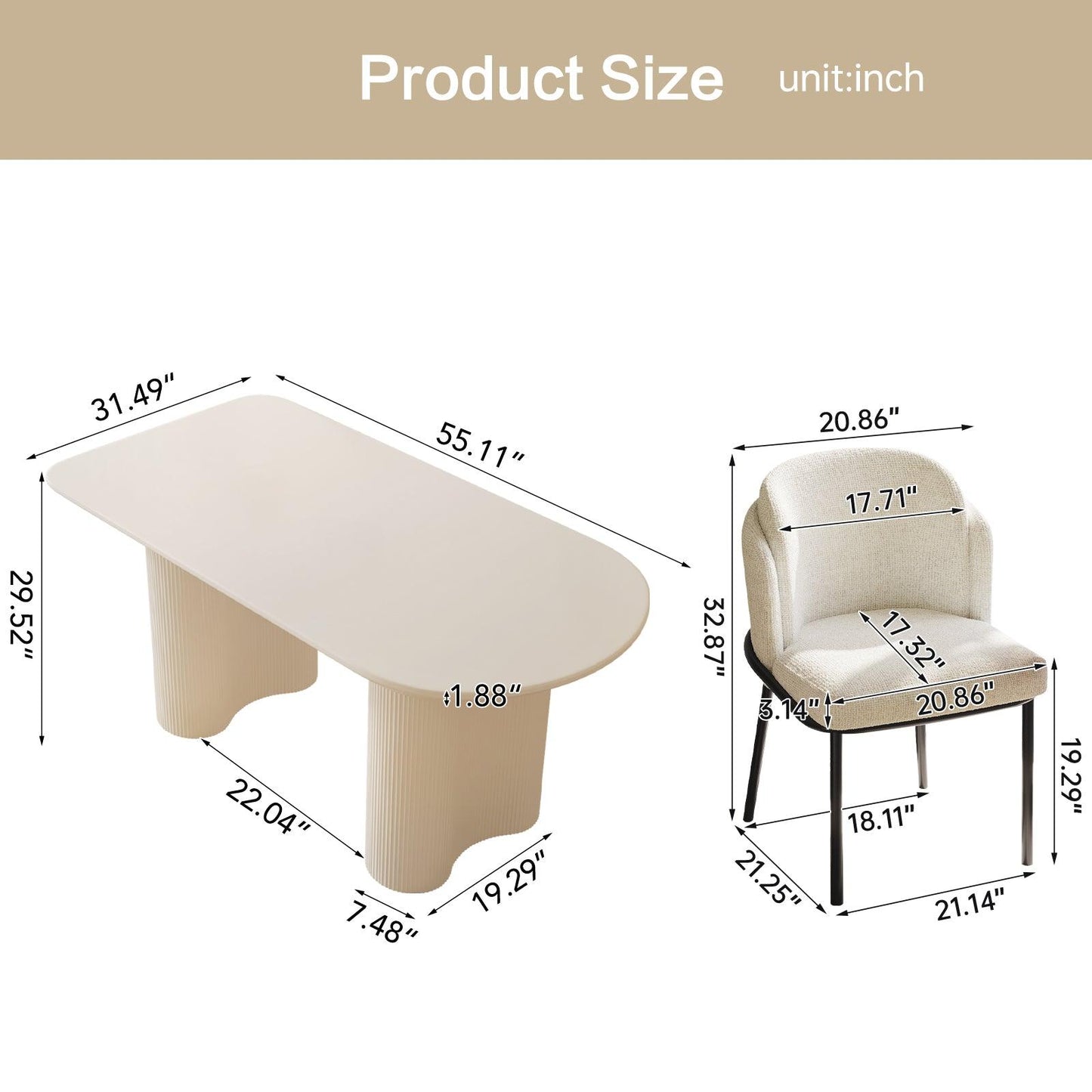 Guyii 55"-70" Cream White Dining Table Set, Modern Kitchen Table with 4-8 Chairs
