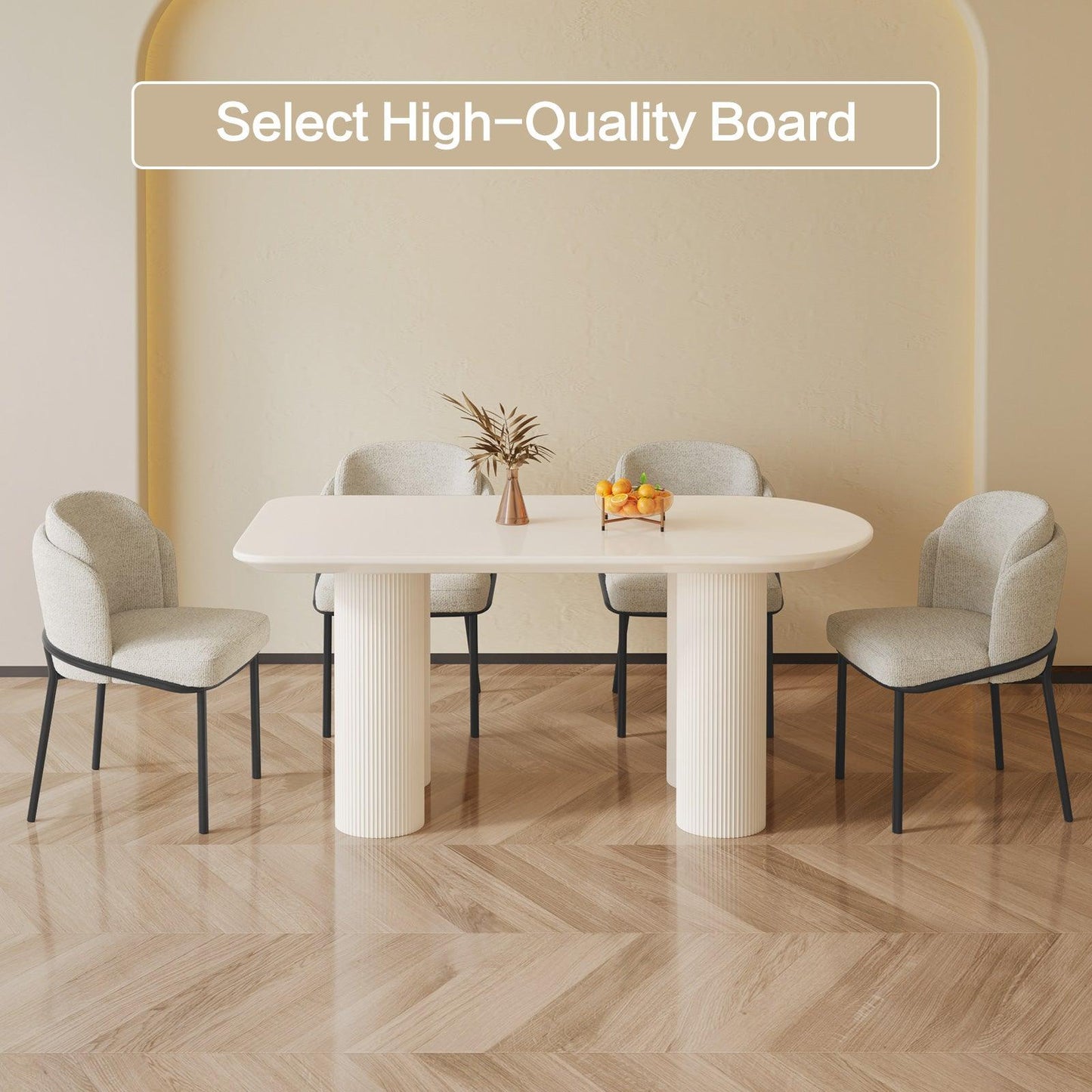 Guyii 55"-70" Cream White Dining Table Set, Modern Kitchen Table with 4-8 Chairs