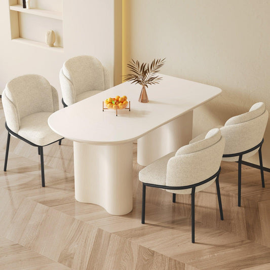Guyii 55"-70" Cream White Dining Table Set, Modern Kitchen Table with 4-8 Chairs