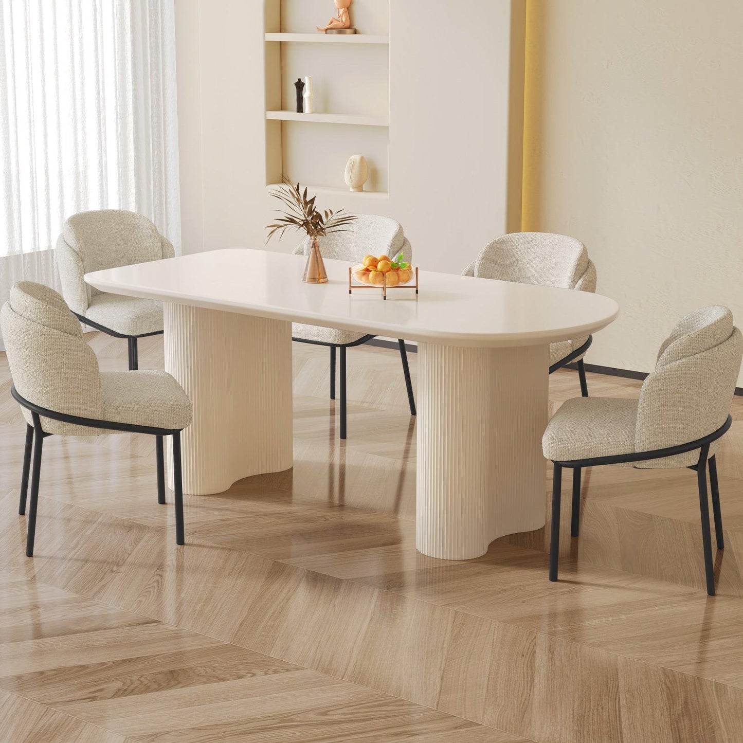 Guyii 55"-70" Cream White Dining Table Set, Modern Kitchen Table with 4-8 Chairs