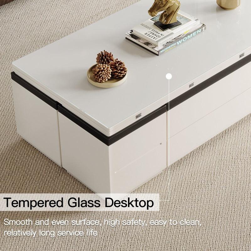 Guyii 47" White Lift Top Coffee Table with 4 Stools, Modern Convertible Coffee to Dining Table