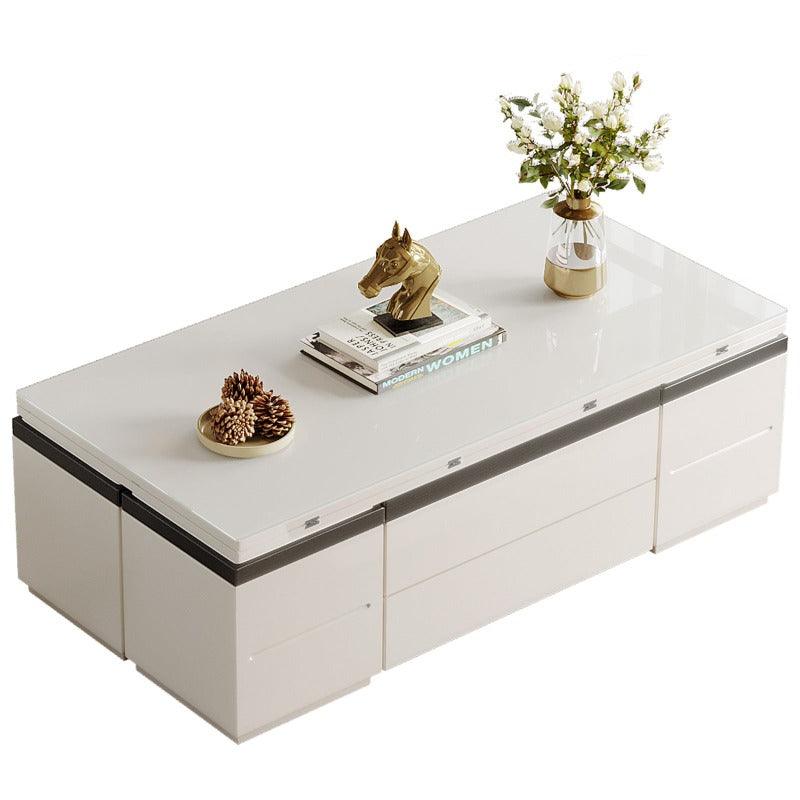 Guyii 47" White Lift Top Coffee Table with 4 Stools, Modern Convertible Coffee to Dining Table