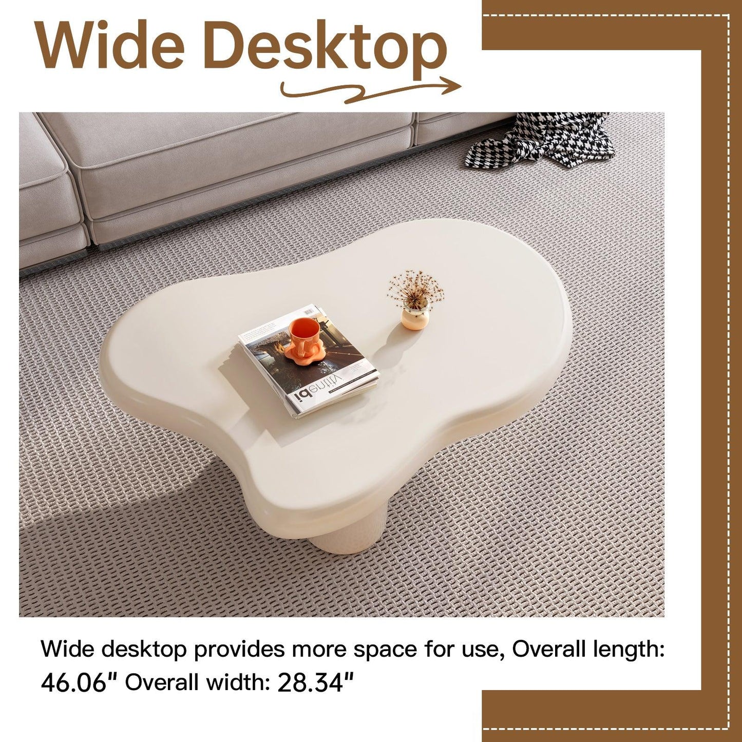 Guyii 41”-46" Cloud Coffee Table with 3 Legs, Modern Coffee Table for Living Room