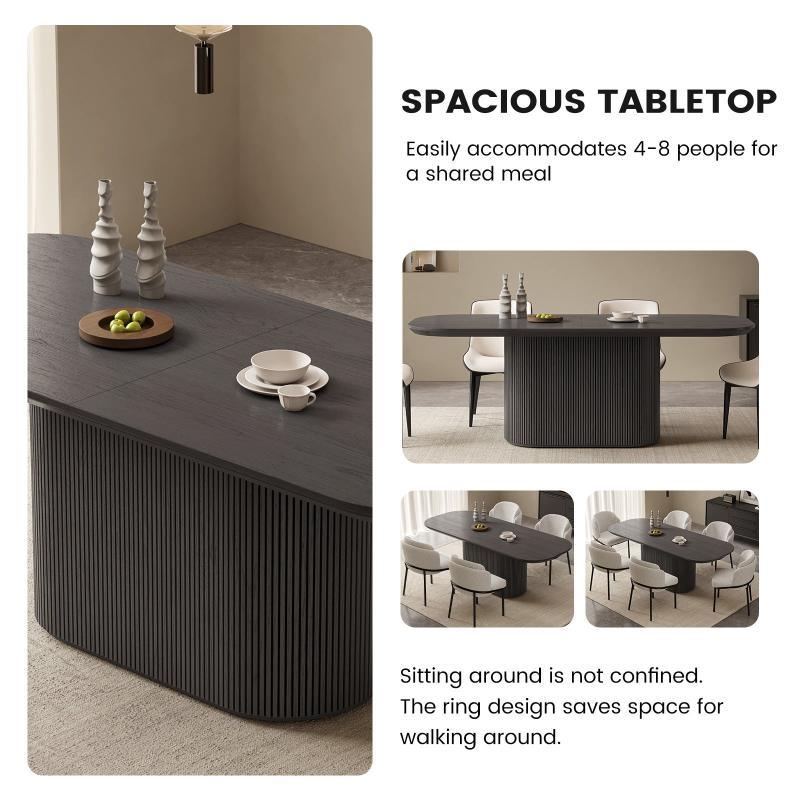 Guyii 63"-86" Black Oval Dining Table, Modern Kitchen Table for Dining Room