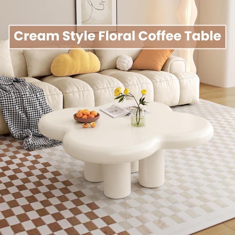 Guyii “Cloverleaf” Cloud Coffee Table, Cream White for Living Rooms, Bedrooms & Small Spaces | C1617-UK