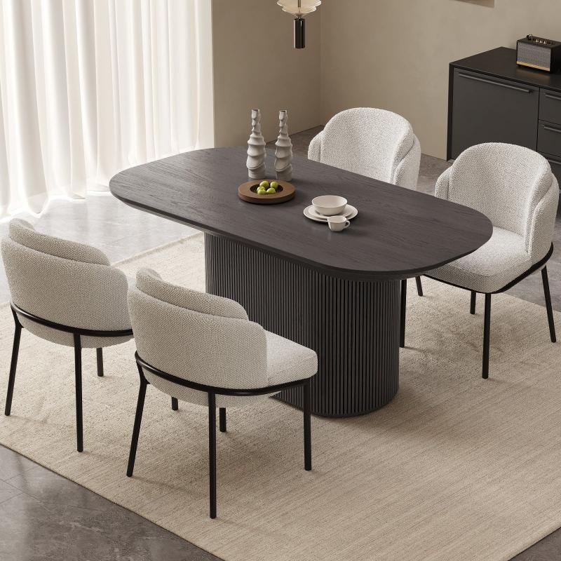 Guyii 63"-86" Black Oval Dining Table, Modern Kitchen Table for Dining Room
