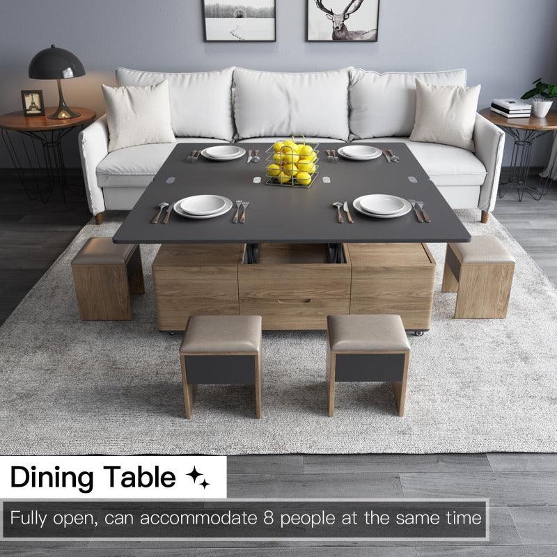 Guyii 47“ Multifunctional Lift-Top Coffee Table with 4 Stools, 3-in-1 Center Table