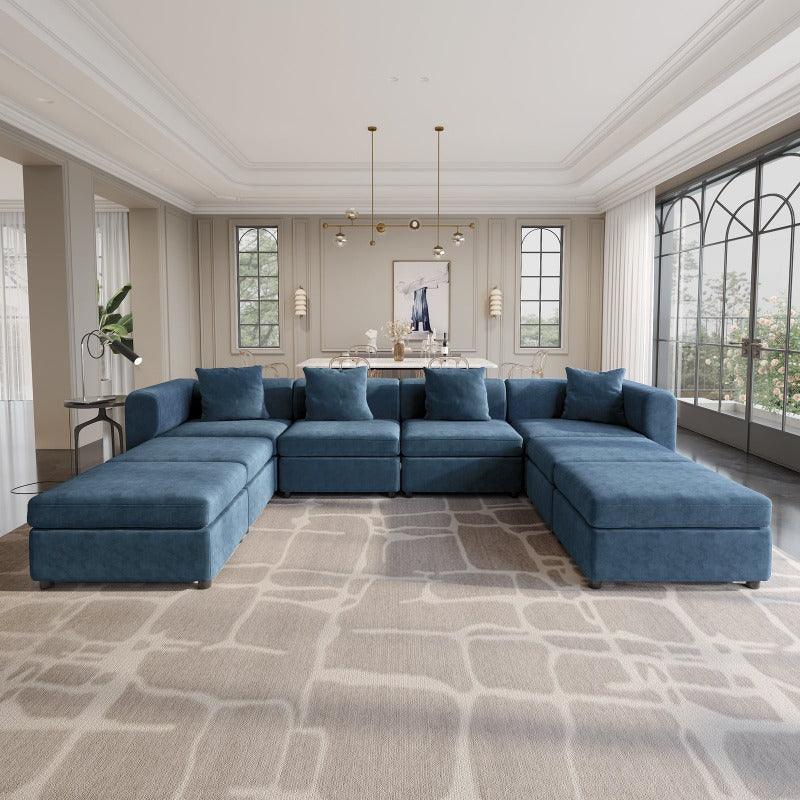 Guyii Velvet Sectional Sofa, Modern Oversized 4-9 Seater with Pillows and Storage Footstool