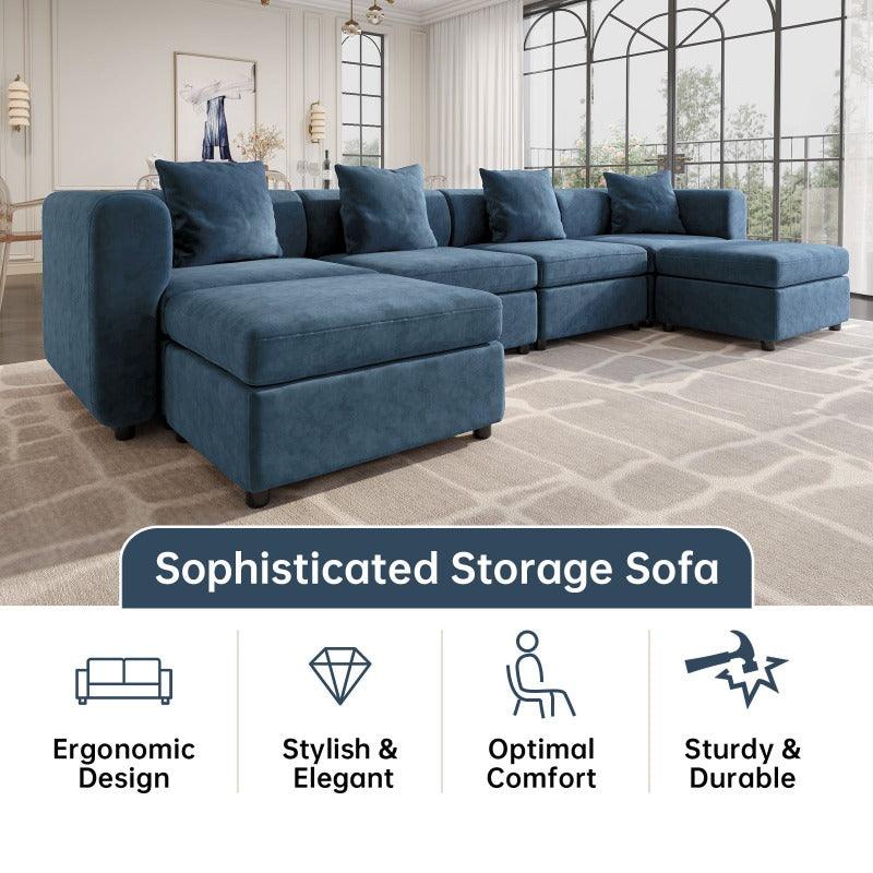 Guyii Velvet Sectional Sofa, Modern Oversized 4-9 Seater with Pillows and Storage Footstool