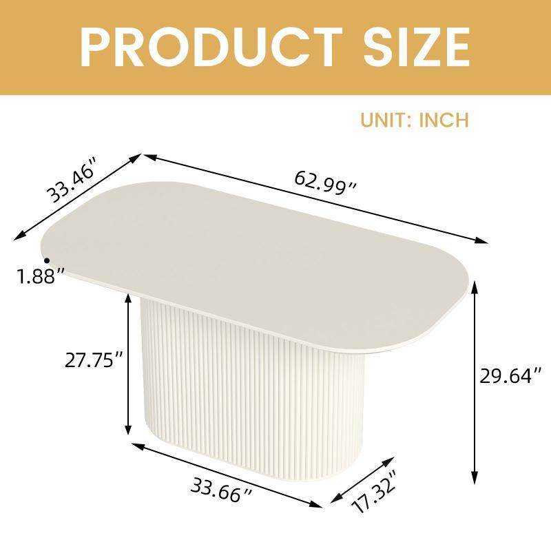 Guyii 63"-87" Cream White Oval Dining Table, Modern Kitchen Table