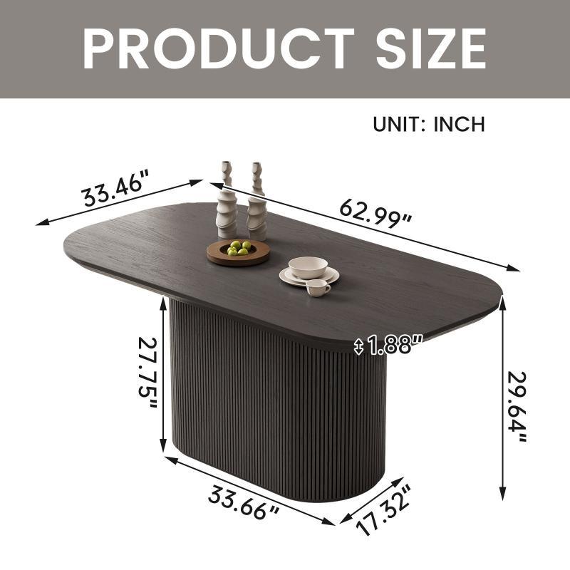Guyii 63"-86" Black Oval Dining Table, Modern Kitchen Table for Dining Room