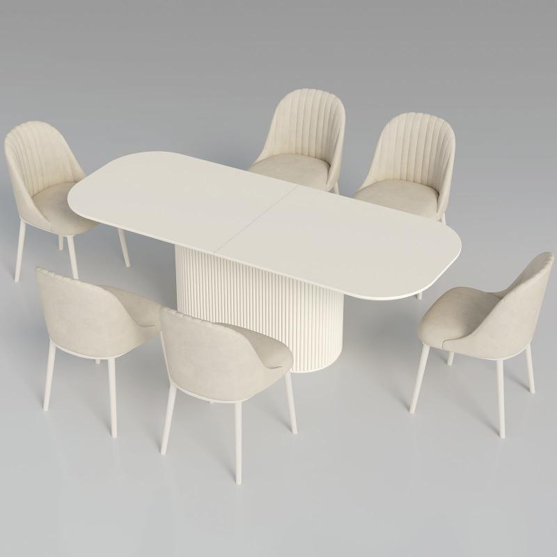 Guyii 63"-87" Cream White Oval Dining Table, Modern Kitchen Table