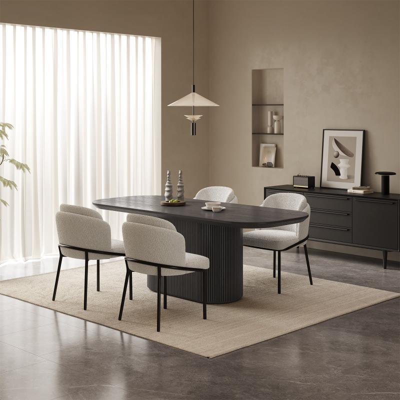 Guyii 63"-86" Black Oval Dining Table, Modern Kitchen Table for Dining Room