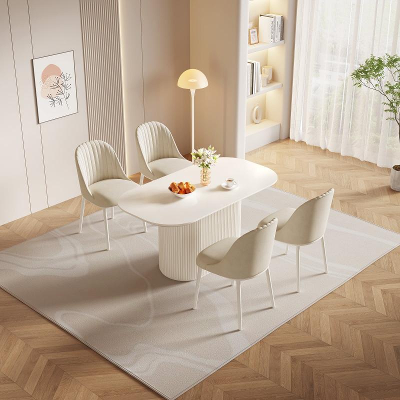 Guyii 63"-87" Cream White Oval Dining Table, Modern Kitchen Table