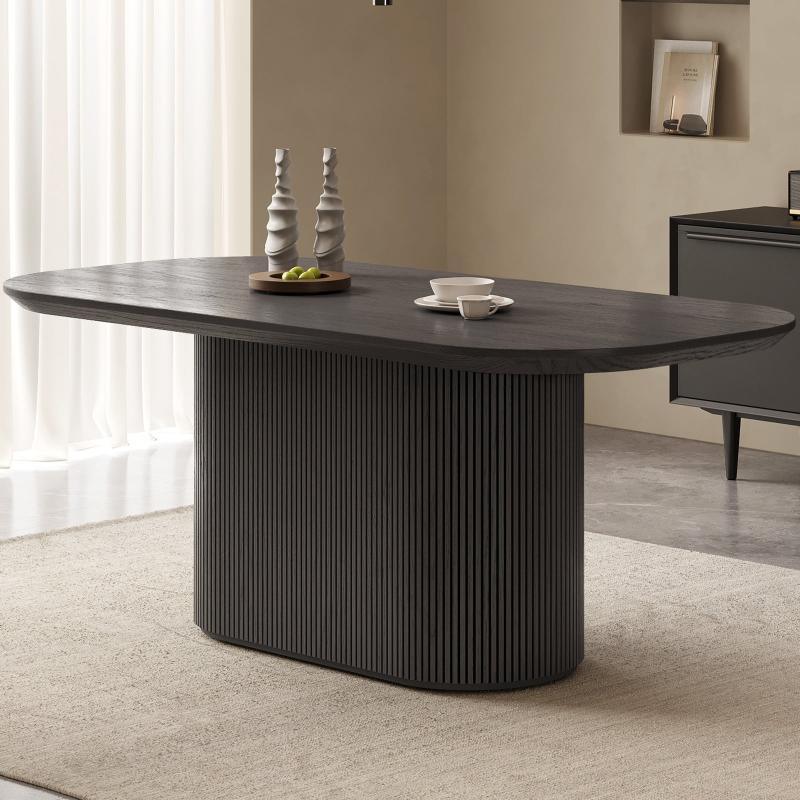 Guyii 63"-86" Black Oval Dining Table, Modern Kitchen Table for Dining Room