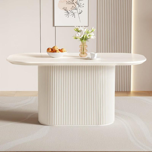 Guyii 63"-87" Cream White Oval Dining Table, Modern Kitchen Table