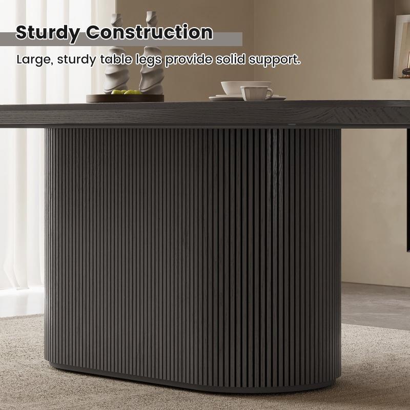Guyii 63"-86" Black Oval Dining Table, Modern Kitchen Table for Dining Room