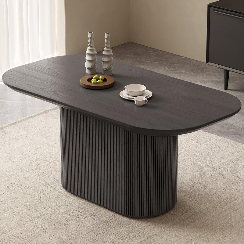 Guyii 63"-86" Black Oval Dining Table, Modern Kitchen Table for Dining Room