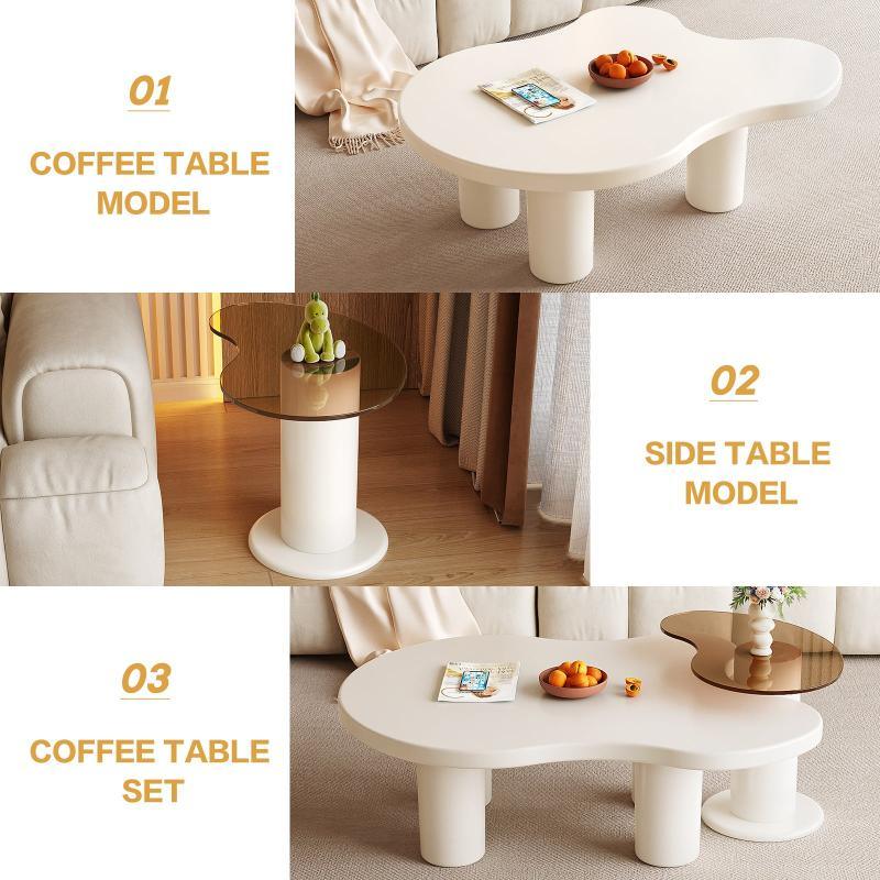 Guyii Nesting Coffee Table Set of 2, Tempered Glass Side Table & Cloud Coffee Table for Living Room