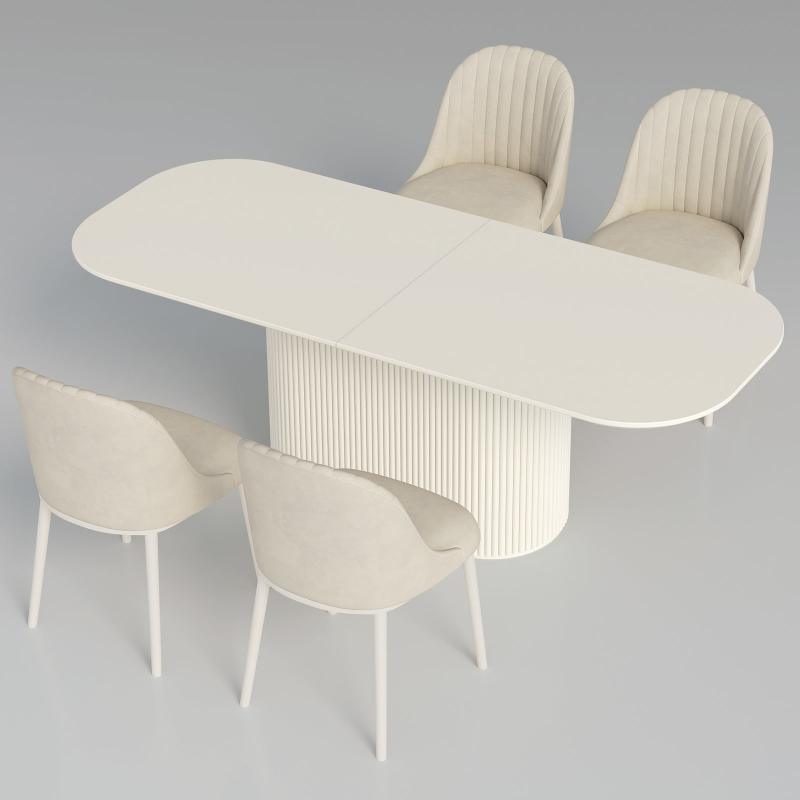 Guyii 63"-87" Cream White Oval Dining Table Set, Modern Kitchen Table with 4-8 Chairs