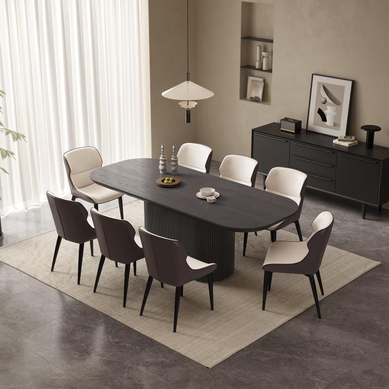 Guyii 63"-87" Black Oval Dining Table Set, Modern Kitchen Table with 4-8 Chairs