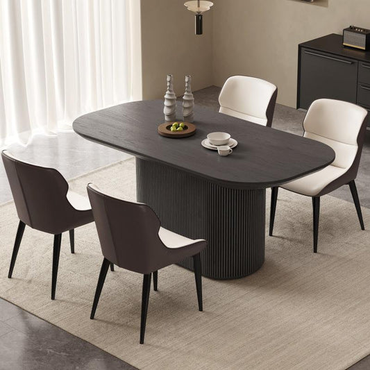 Guyii 62.99" Black Oval Dining Table Set with 4 Chairs, Modern Dining Room Table Set