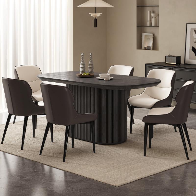Guyii 62.99" Black Oval Dining Table Set with 6 Chairs, Modern Dining Room Table Set