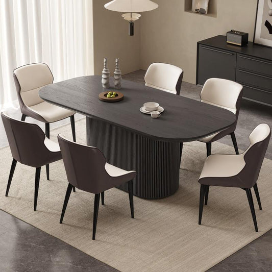 Guyii 70" Black Oval Dining Table Set with 6 Chairs, Modern Dining Room Table Set