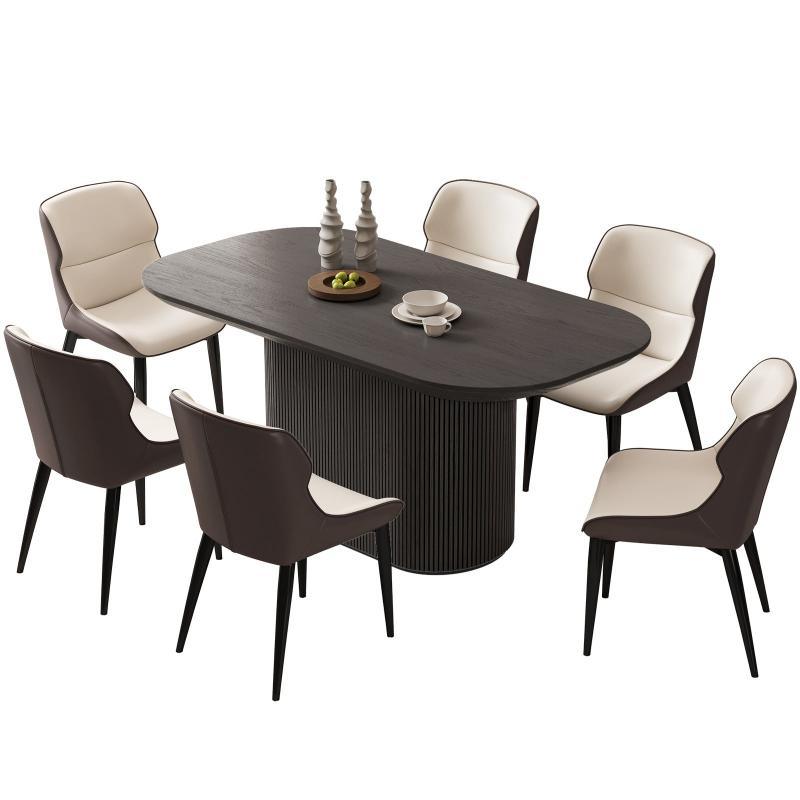 Guyii 62.99" Black Oval Dining Table Set with 6 Chairs, Modern Dining Room Table Set